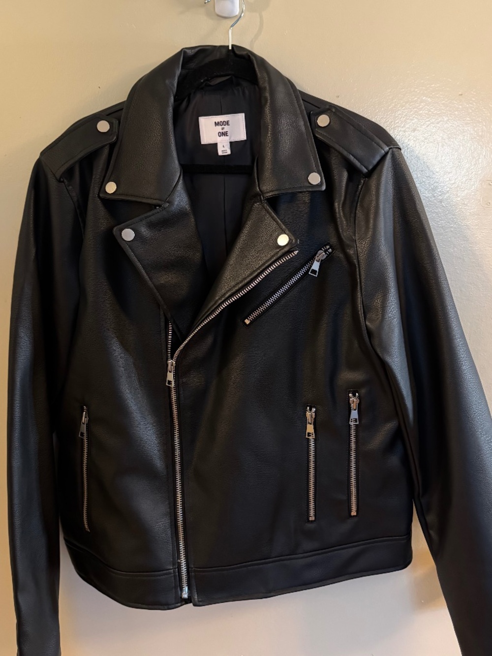 Mode of One Faux Leather Moto Jacket Black Men’s Large Biker Motorcycle Jacket